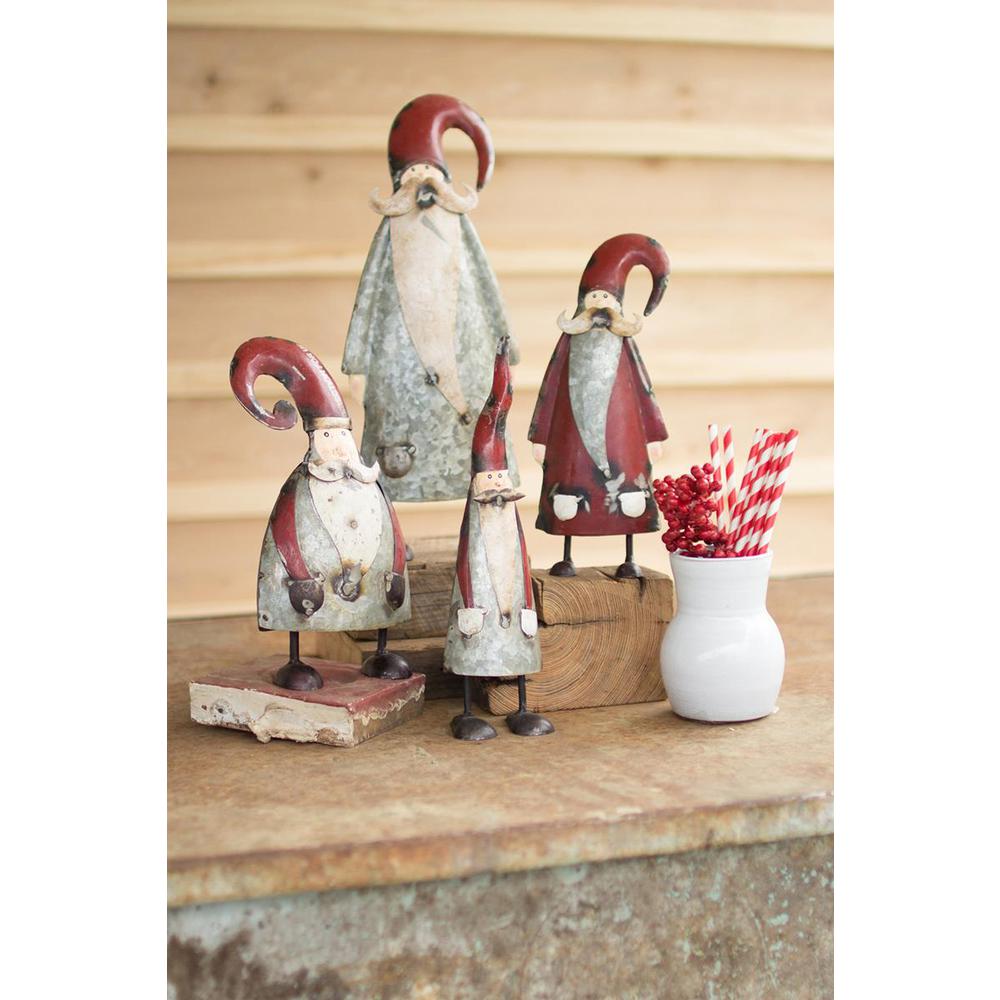 Set Of Four Galvanized And Painted Santas. Picture 2