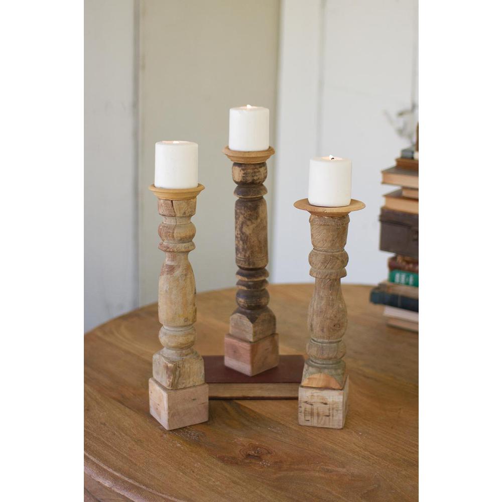 Set Of 3 Assorted Wooden Reclaimed Banister Candle Stands. Picture 2