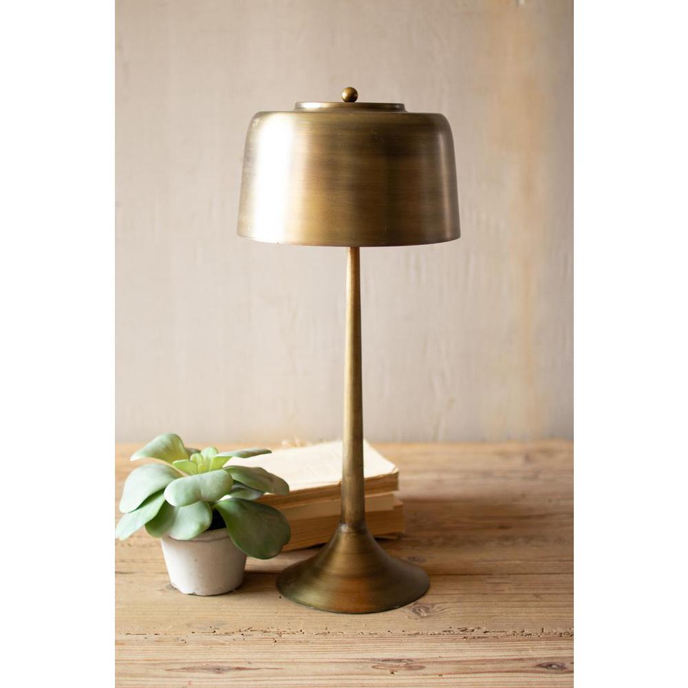 Tall Antique Brass Table Lamp With Brass Shade. Picture 2