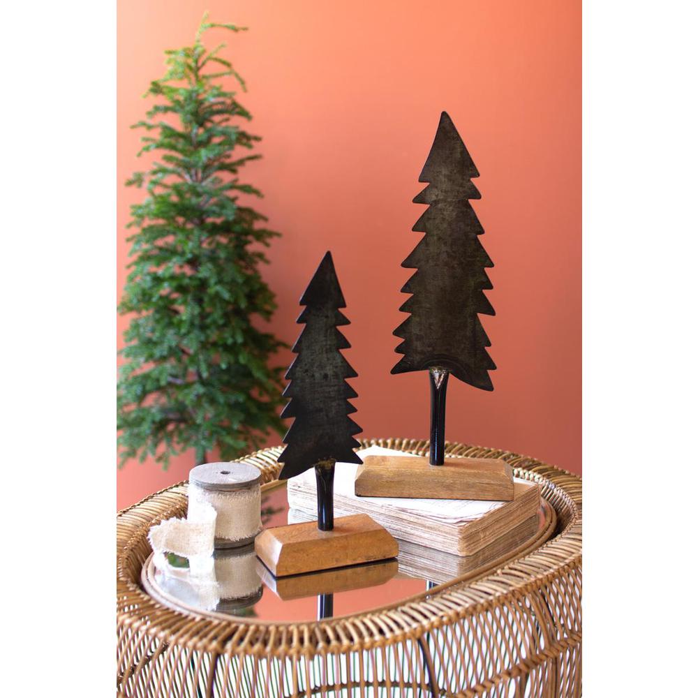 Set Of Two Painted Iron Christmas Trees With Wooden Bases. Picture 2
