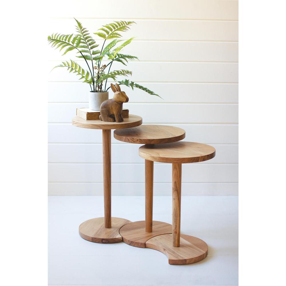 Set Of Three Acacia Wood Round Side Tables. Picture 2