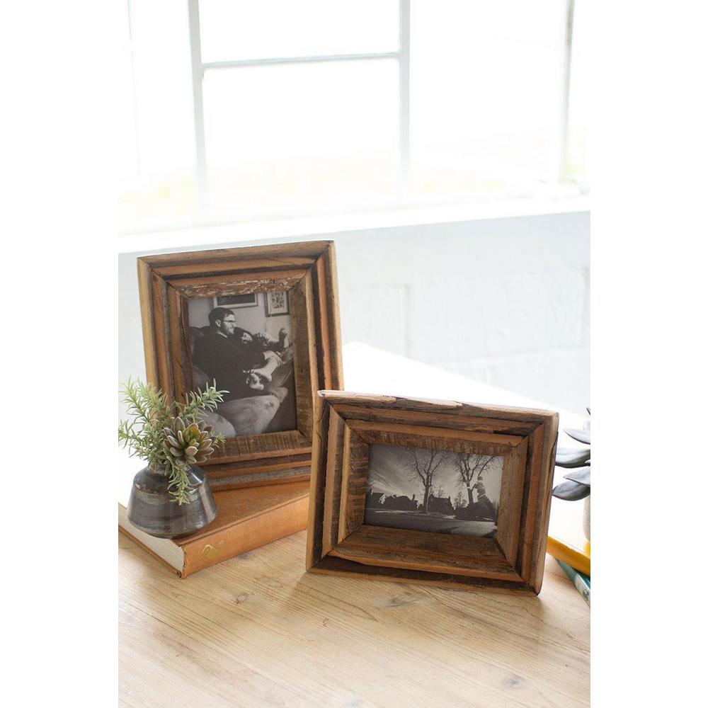 Set Of Two Recycled Natural Wood Photo Frames. Picture 2
