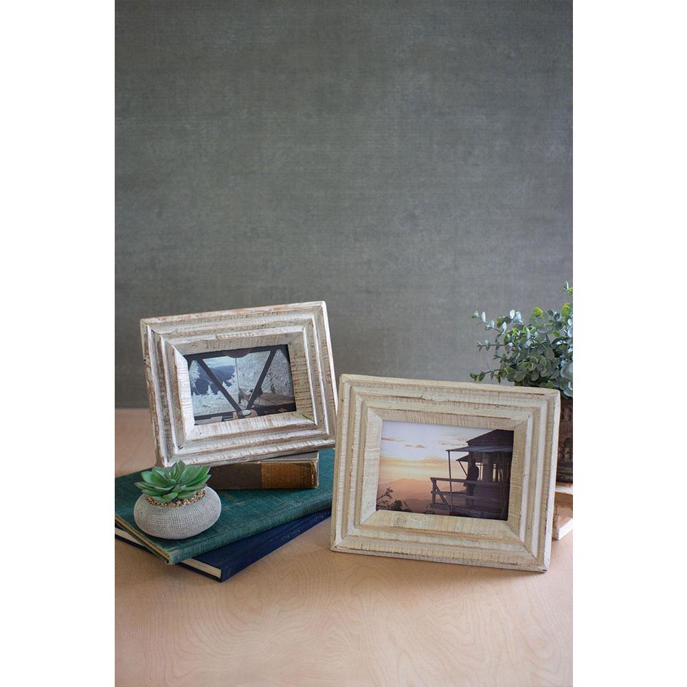 Set Of Two Recycled White Wash Wood Photo Frames. Picture 2
