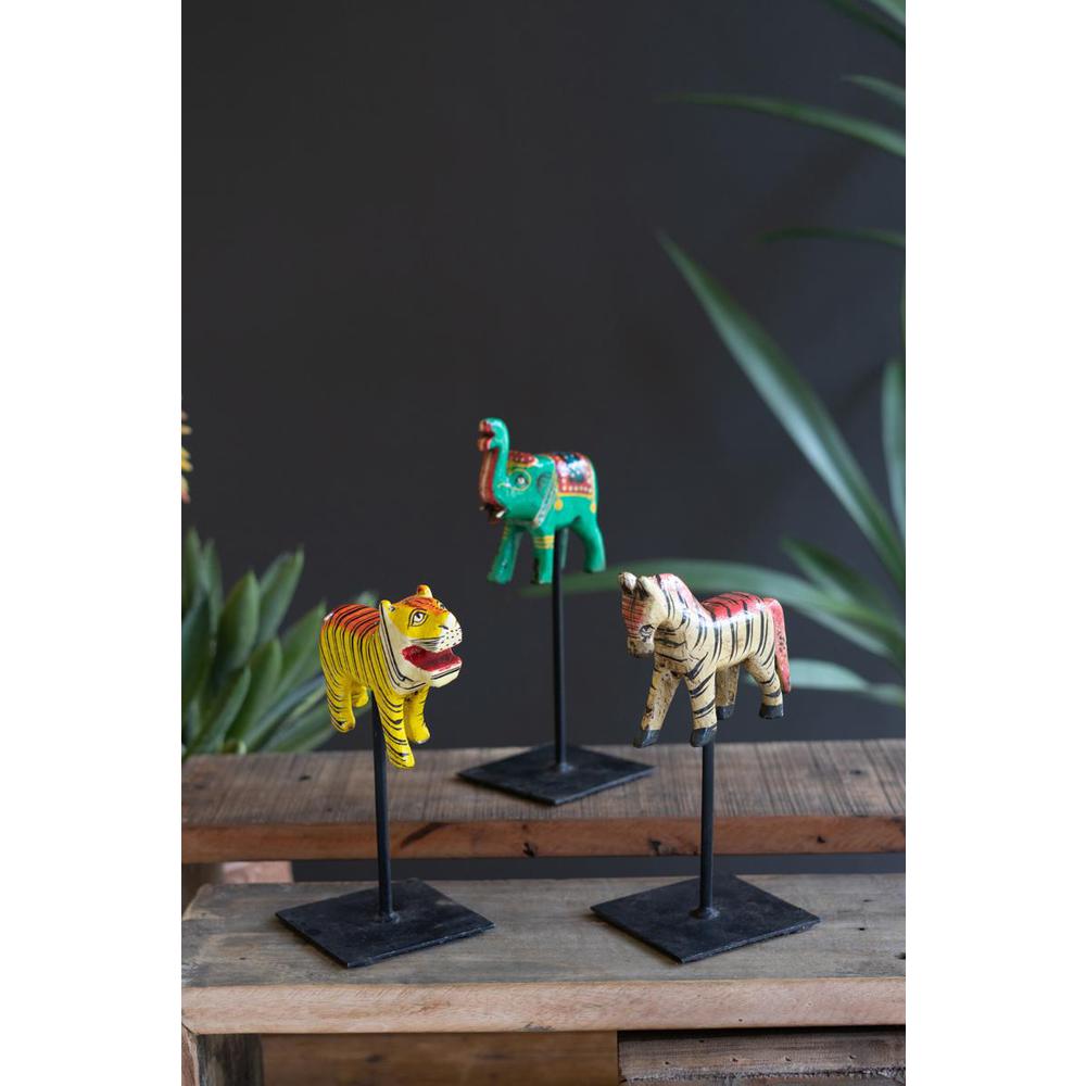 Set Of Three Painted Wooden Animals On Metal Stands. Picture 2