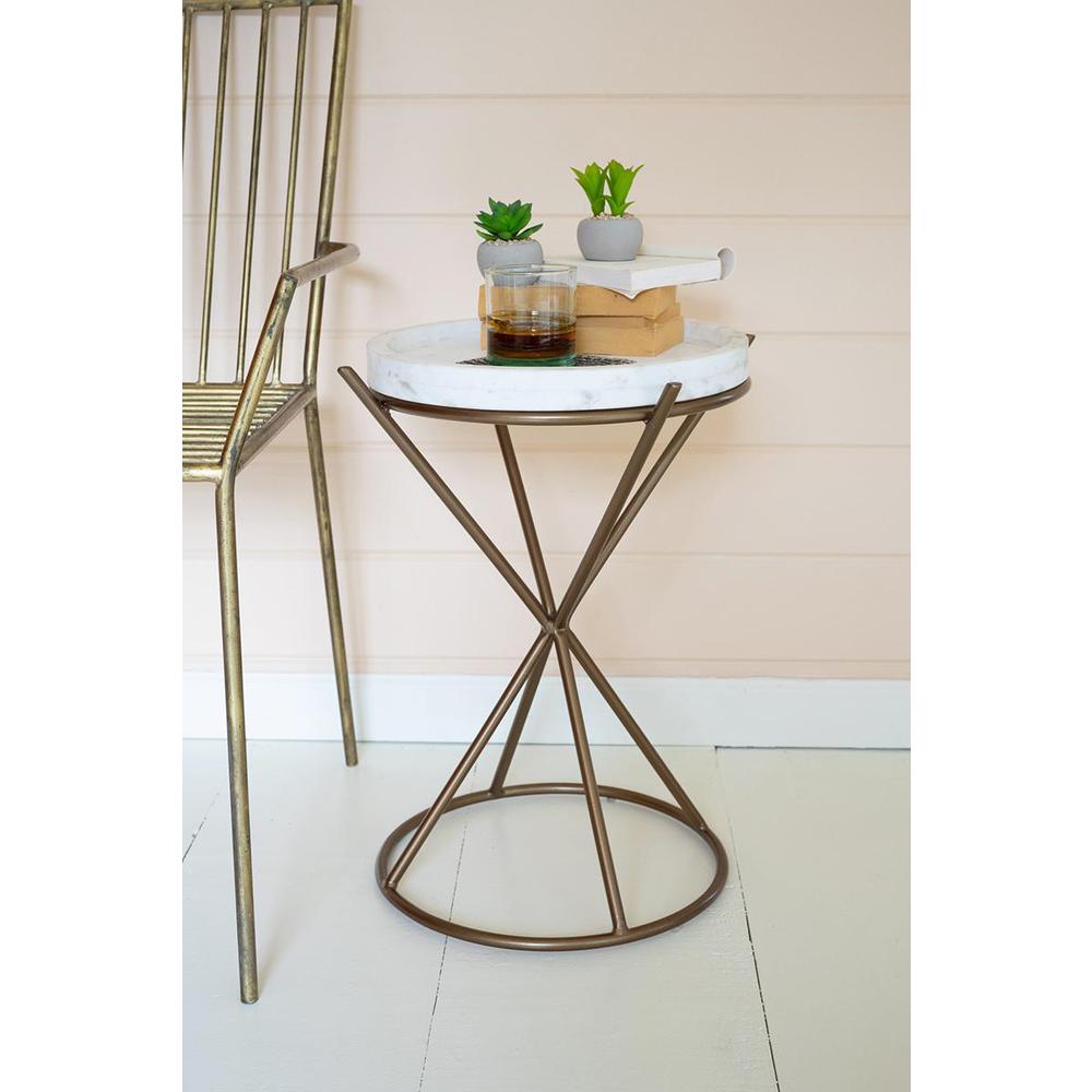 Iron Hour Glass Side Table With Marble Top. Picture 2