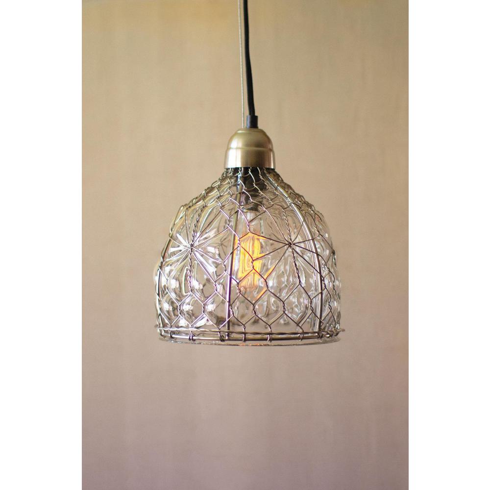Caged Glass Pend Lamp W Brushed Nickel Cap And Canopy. Picture 2