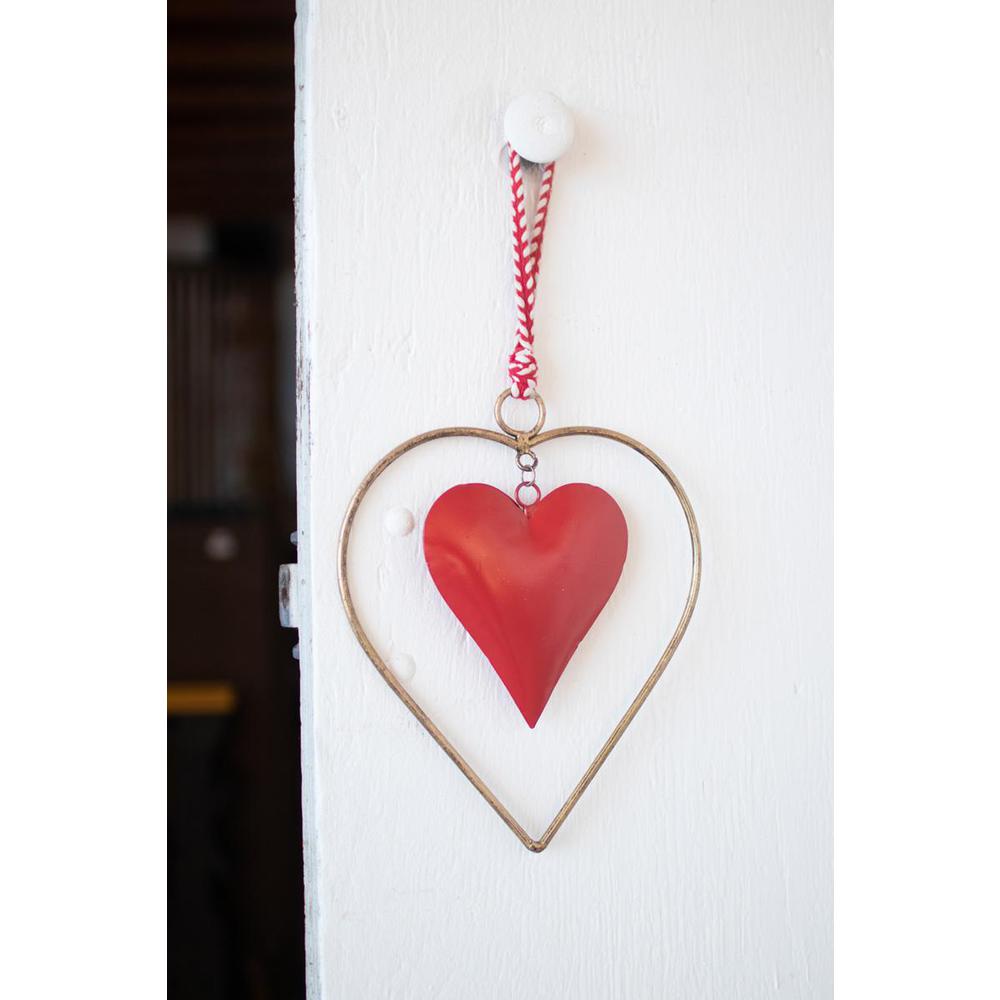 Antique Brass And Red Heart Door Hanger. Picture 2