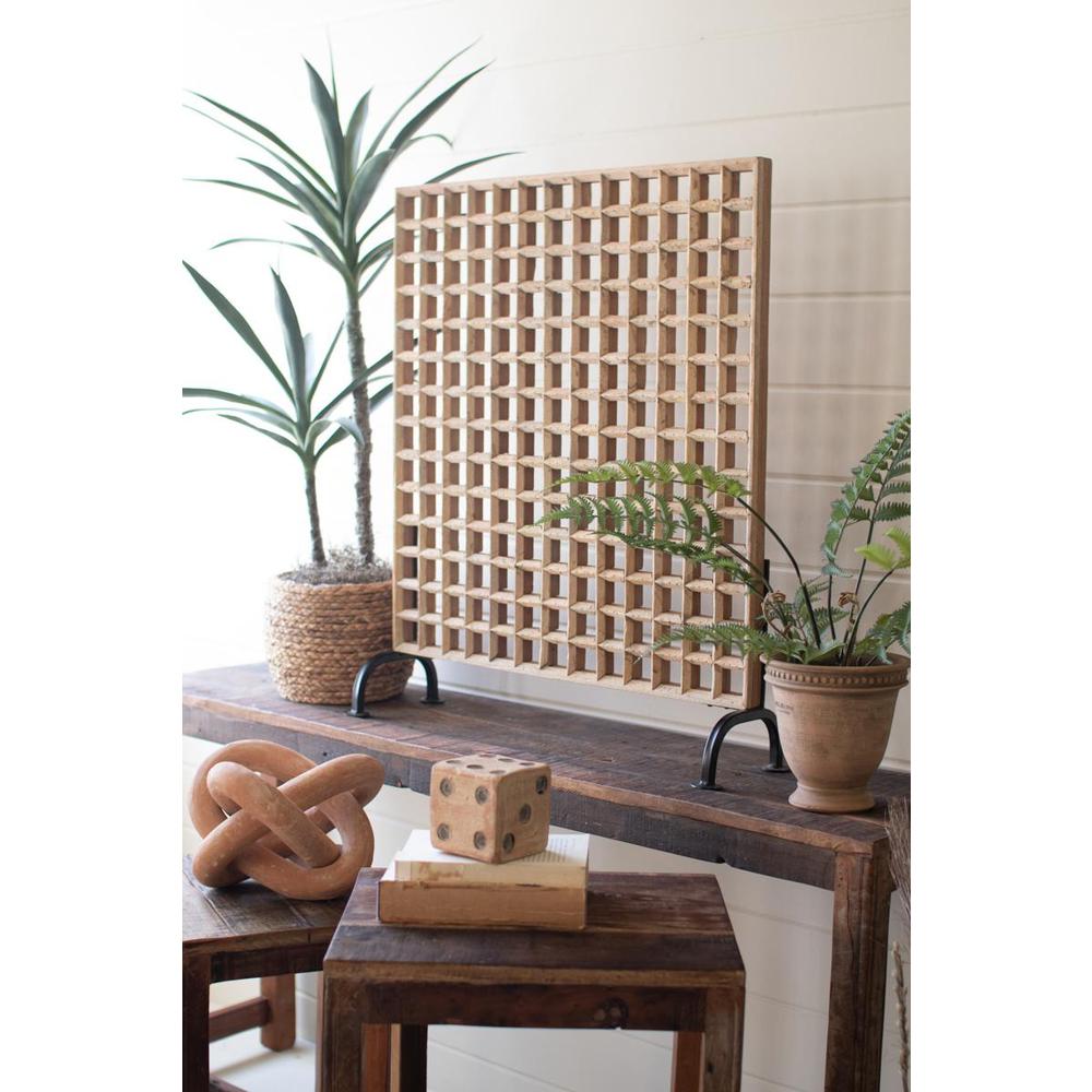 Mango Wood Grid Panel On An Iron Stand. Picture 2