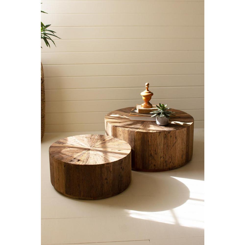 Set Of Two Recycled Wood Round Coffee Tables. Picture 2