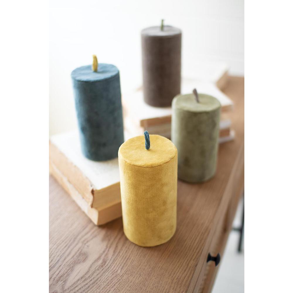 Set Of Four Faux Velvet Candles - One Each Color. Picture 2