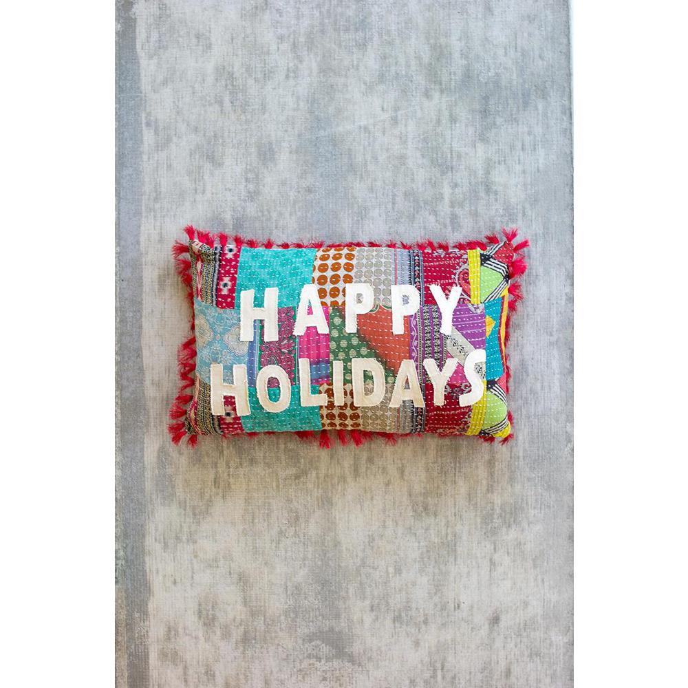 Happy Holiday Kantha Pillow. Picture 2