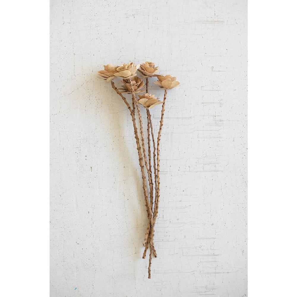 Bundle Of 6 Wooden Deco Roses On Stems. Picture 2