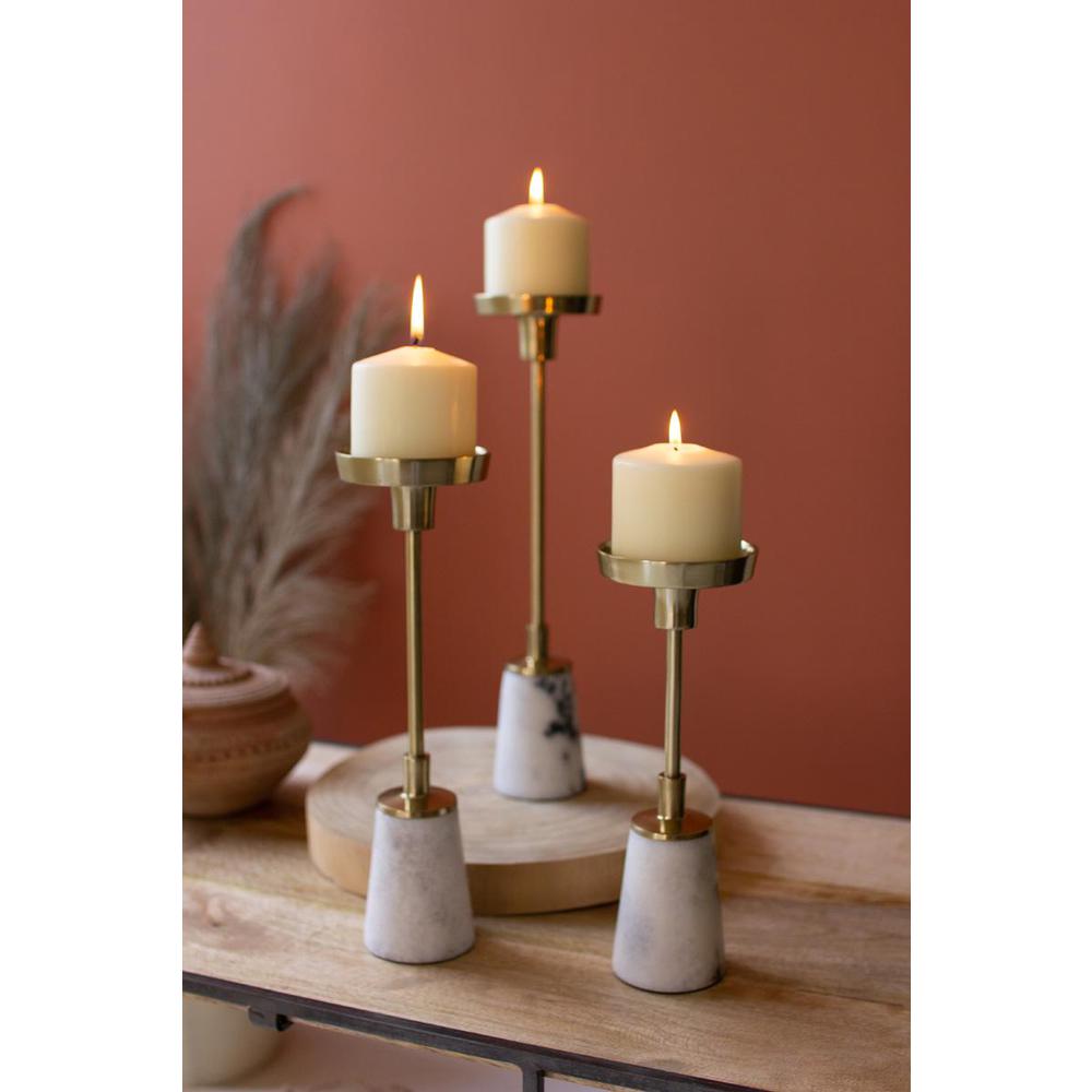 Set Of Three Brass Taper Candle Holders With Marble Bases. Picture 2