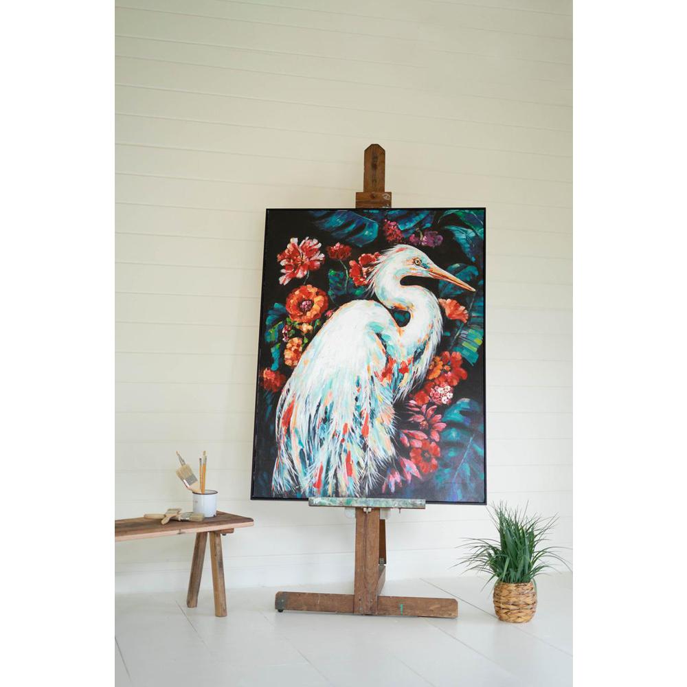 Framed Oil Painting - Heron With Flowers. Picture 5