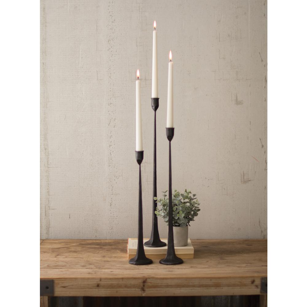 Set Of Three Tall Cast Iron Taper Candle Holders. Picture 1