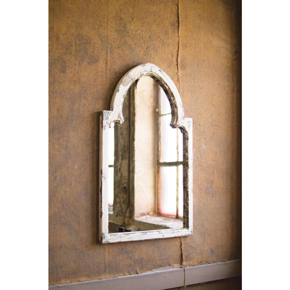 White Wood Framed Mirror With Gold Accent. Picture 1