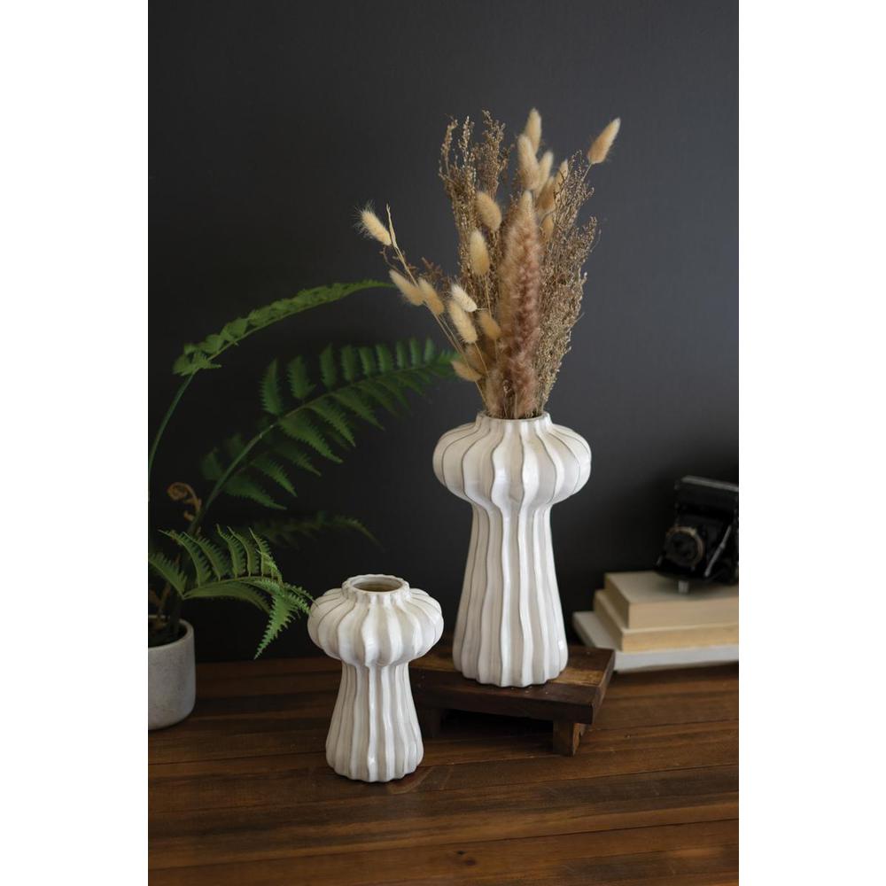 Set Of Two Organic White Ceramic Vases. Picture 1