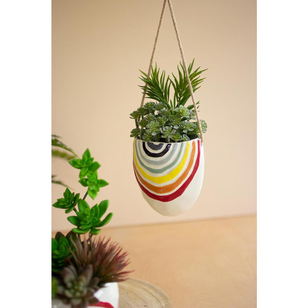 Hanging Ceramic Rainbow Planter. Picture 1