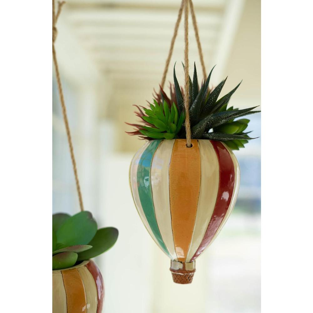 Set Of Two Ceramic Hot Air Balloon Hanging Planters. Picture 3