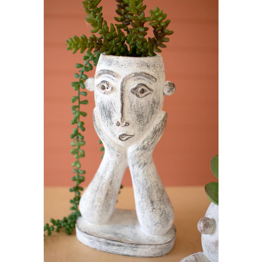 Set Of Two Painted Resin Face Planters. Picture 3
