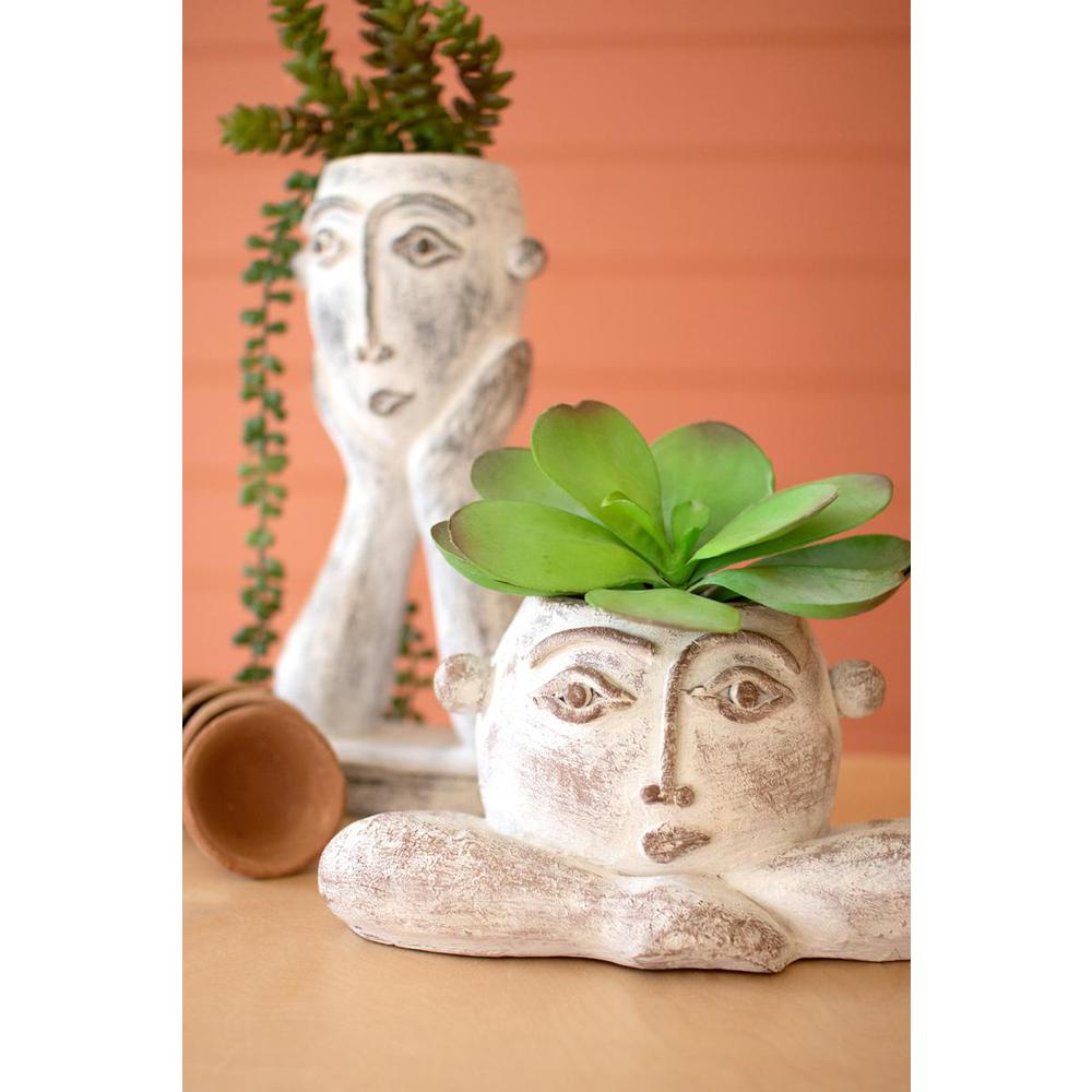 Set Of Two Painted Resin Face Planters. Picture 4