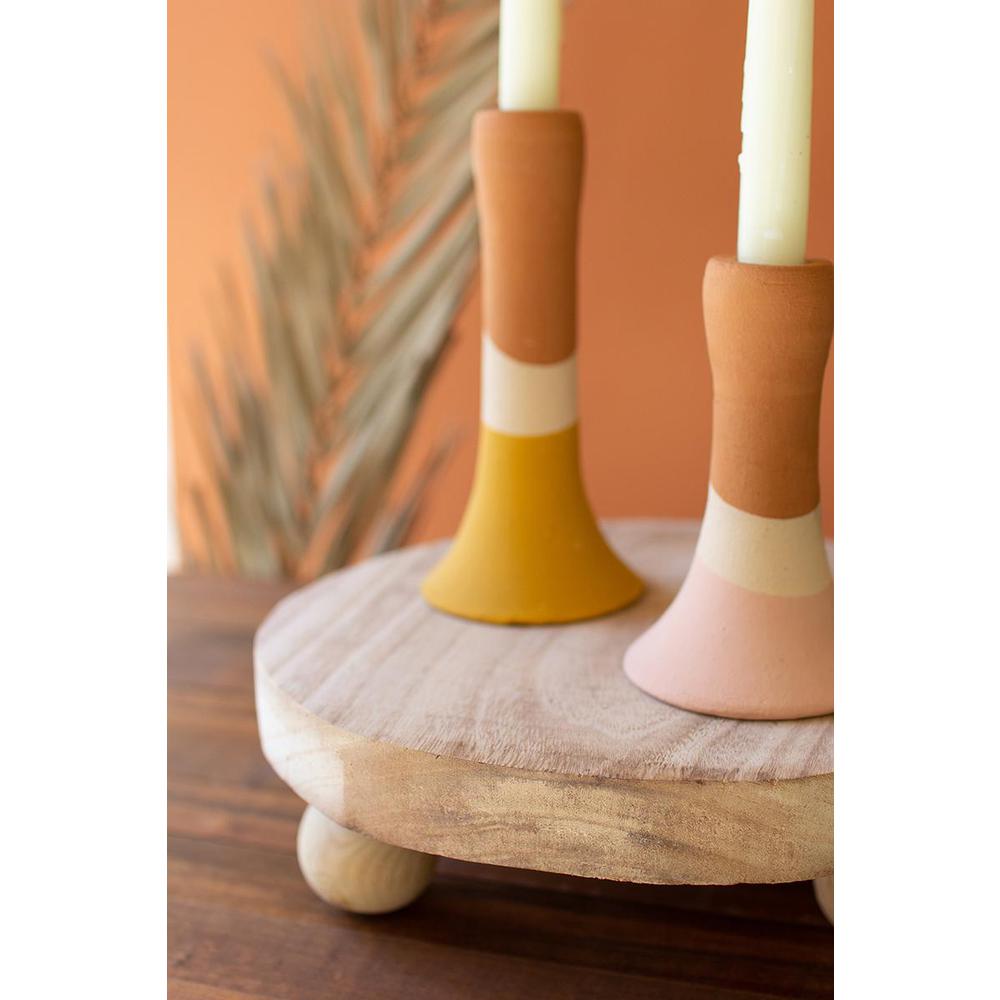 Set Of Two Round Wooden Risers With Ball Feet. Picture 3