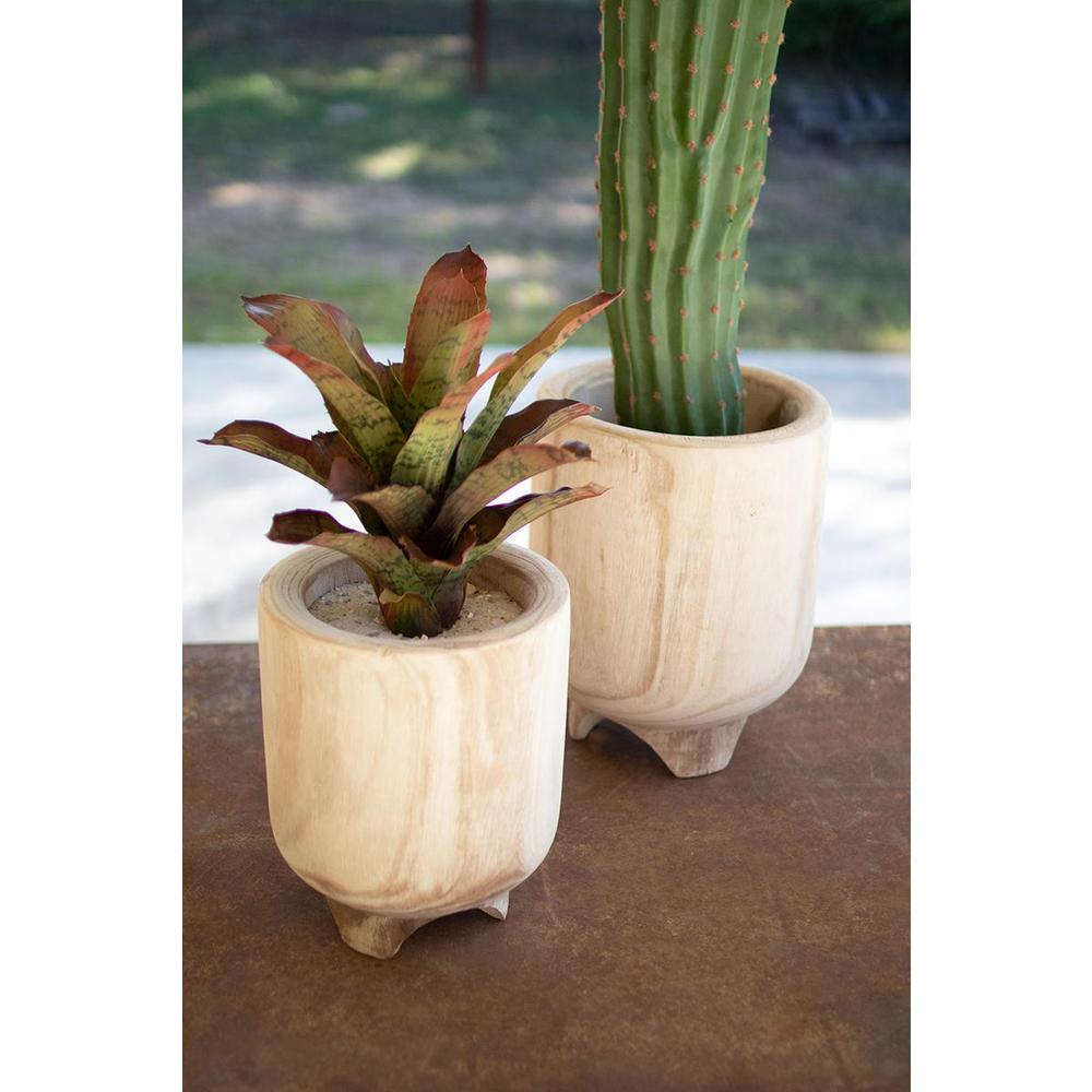 Set Of Two Hand-Carved Wooden Planters With Feet. Picture 4
