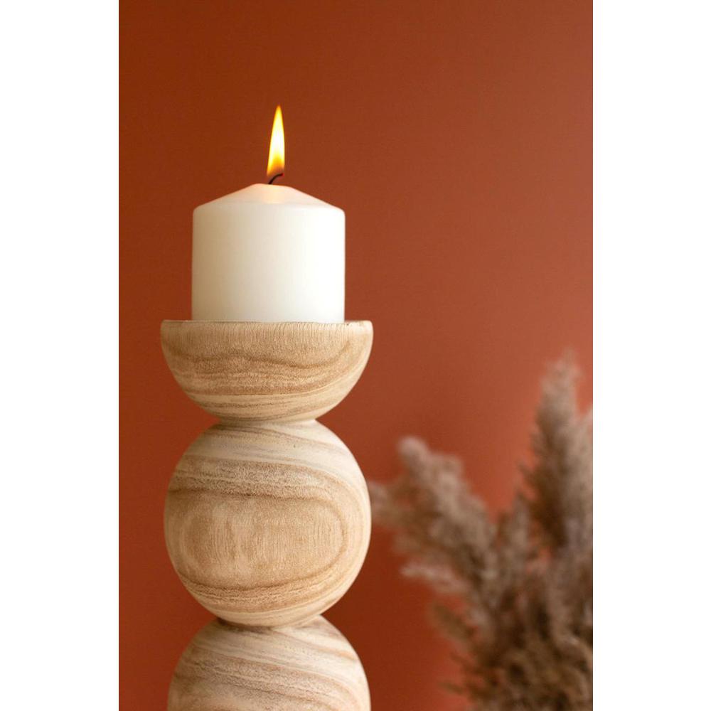 Set Of Two Hand Carved Wooden Stacked Ball Candle Holders. Picture 3