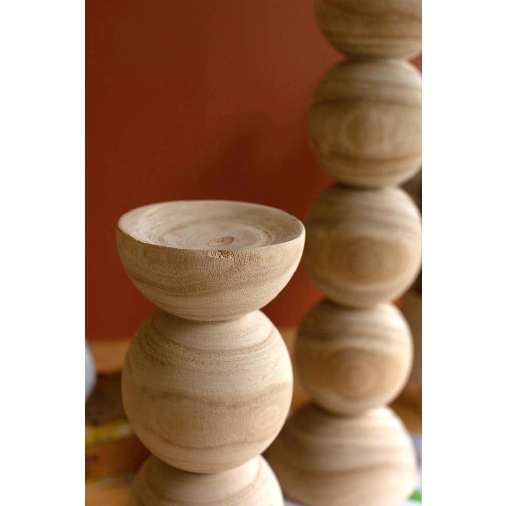 Set Of Two Hand Carved Wooden Stacked Ball Candle Holders. Picture 4