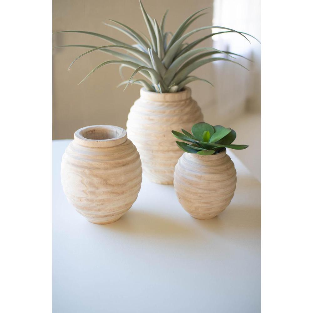 Set Of Three Natural Wooden Gourd Pots. Picture 4