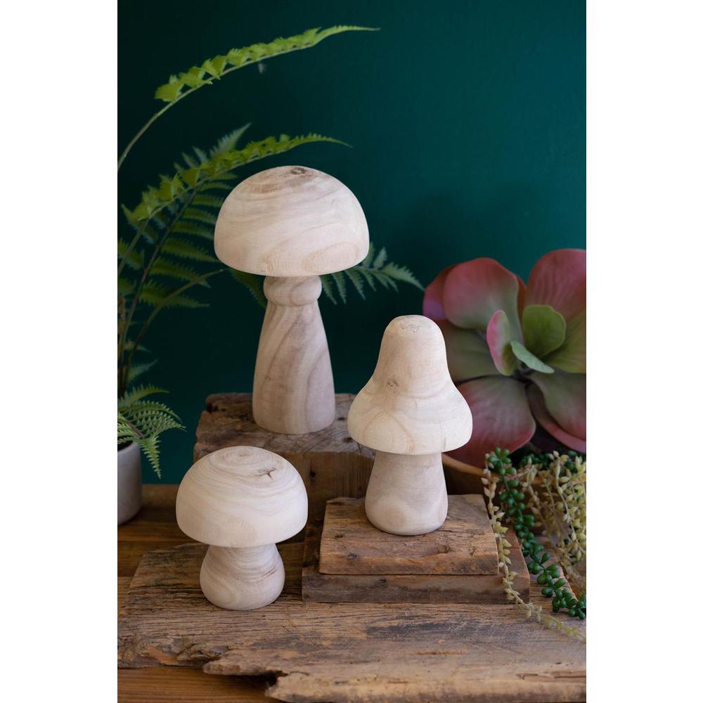 Set Of Three Natural Wooden Mushrooms