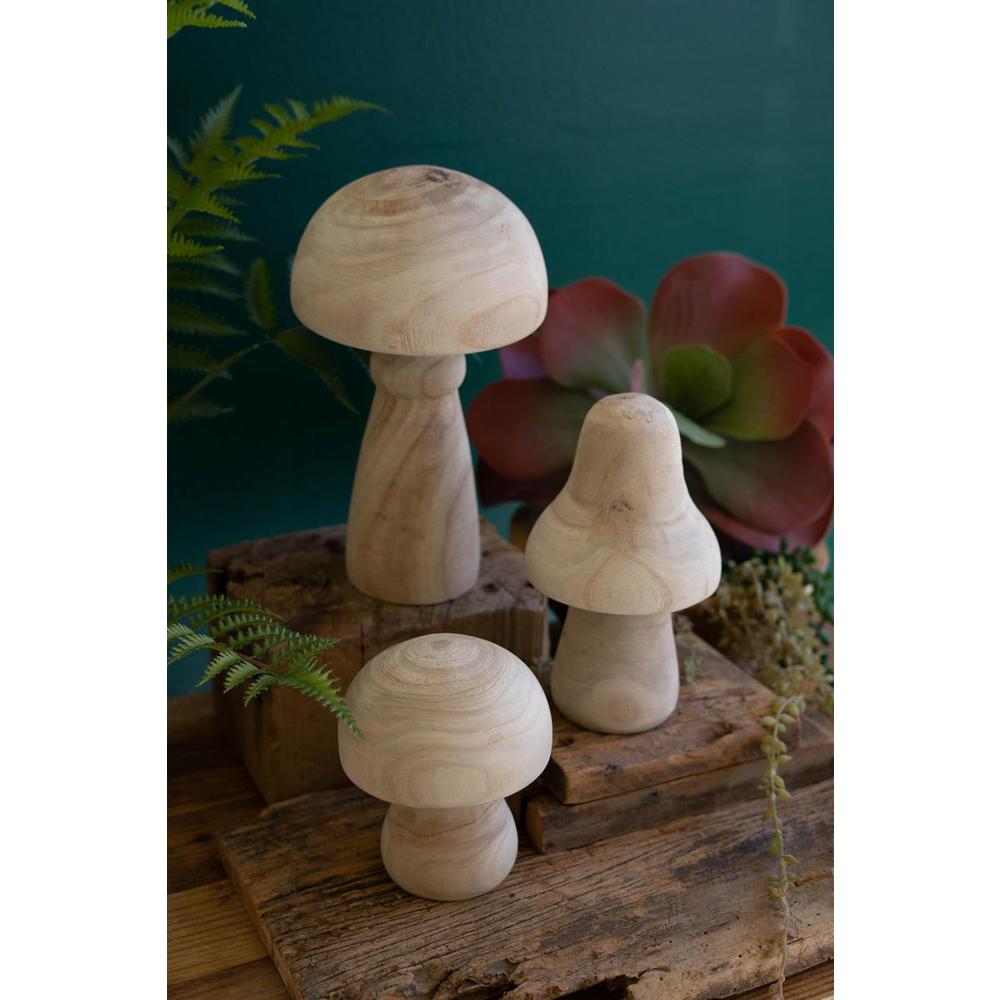 Set Of Three Natural Wooden Mushrooms. Picture 3