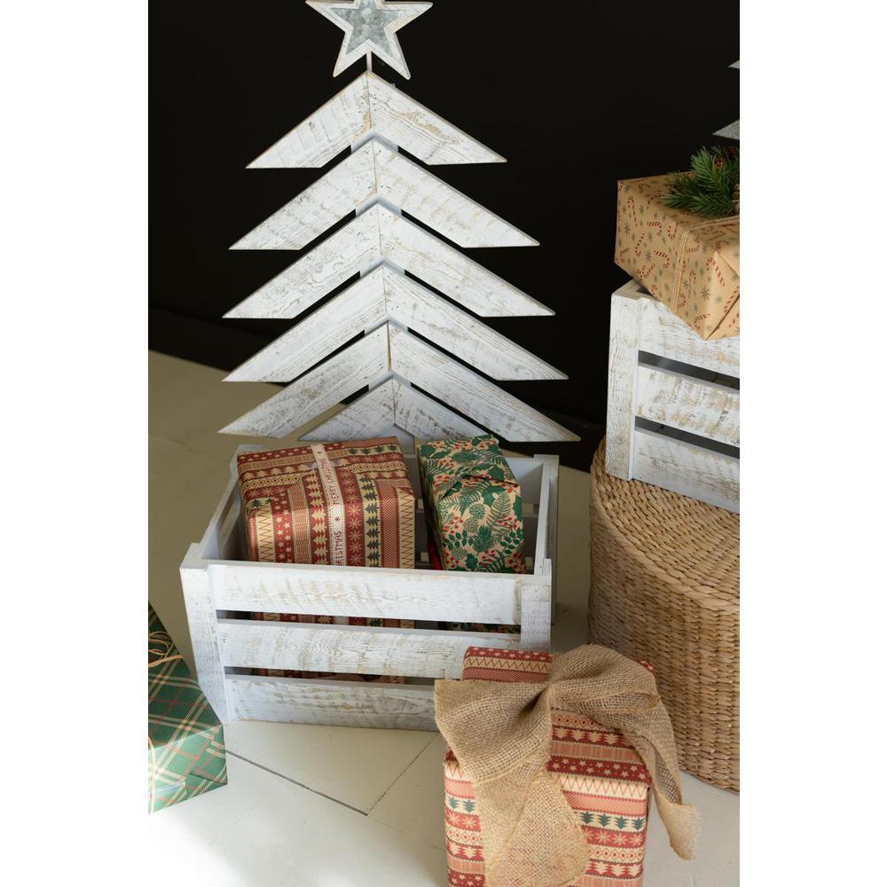 Recycled Distressed White Wooden Christmas Trees With Crate. Picture 4