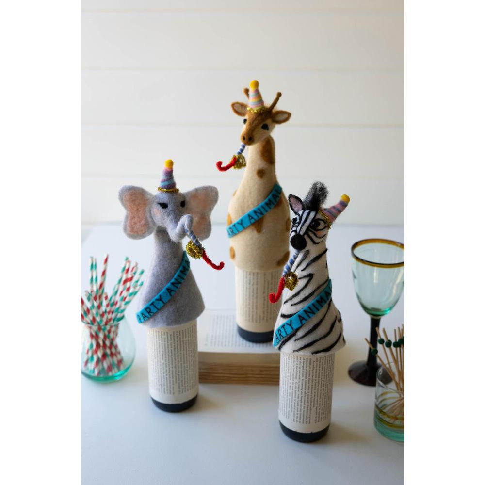 Set Of Three Felt Party Animal Bottle Toppers - One Each Design. Picture 3