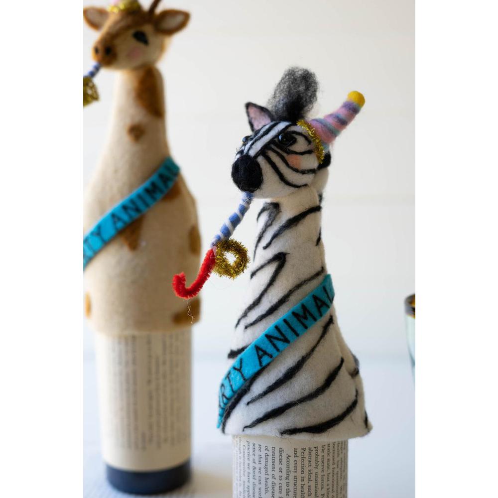 Set Of Three Felt Party Animal Bottle Toppers - One Each Design. Picture 4