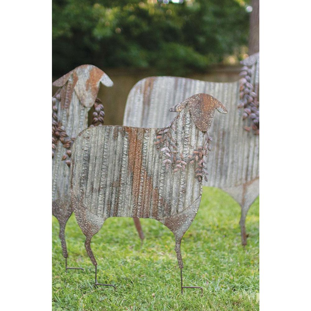 Set Of Three Corrugated Metal Christmas Sheep Yard Art. Picture 1