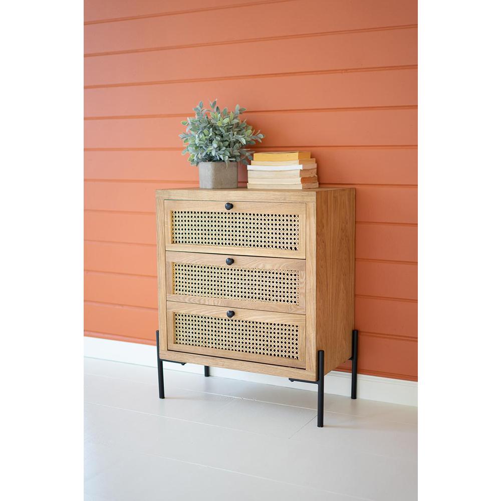 Wood Bedside Table With Three Woven Cane Drawers. Picture 4