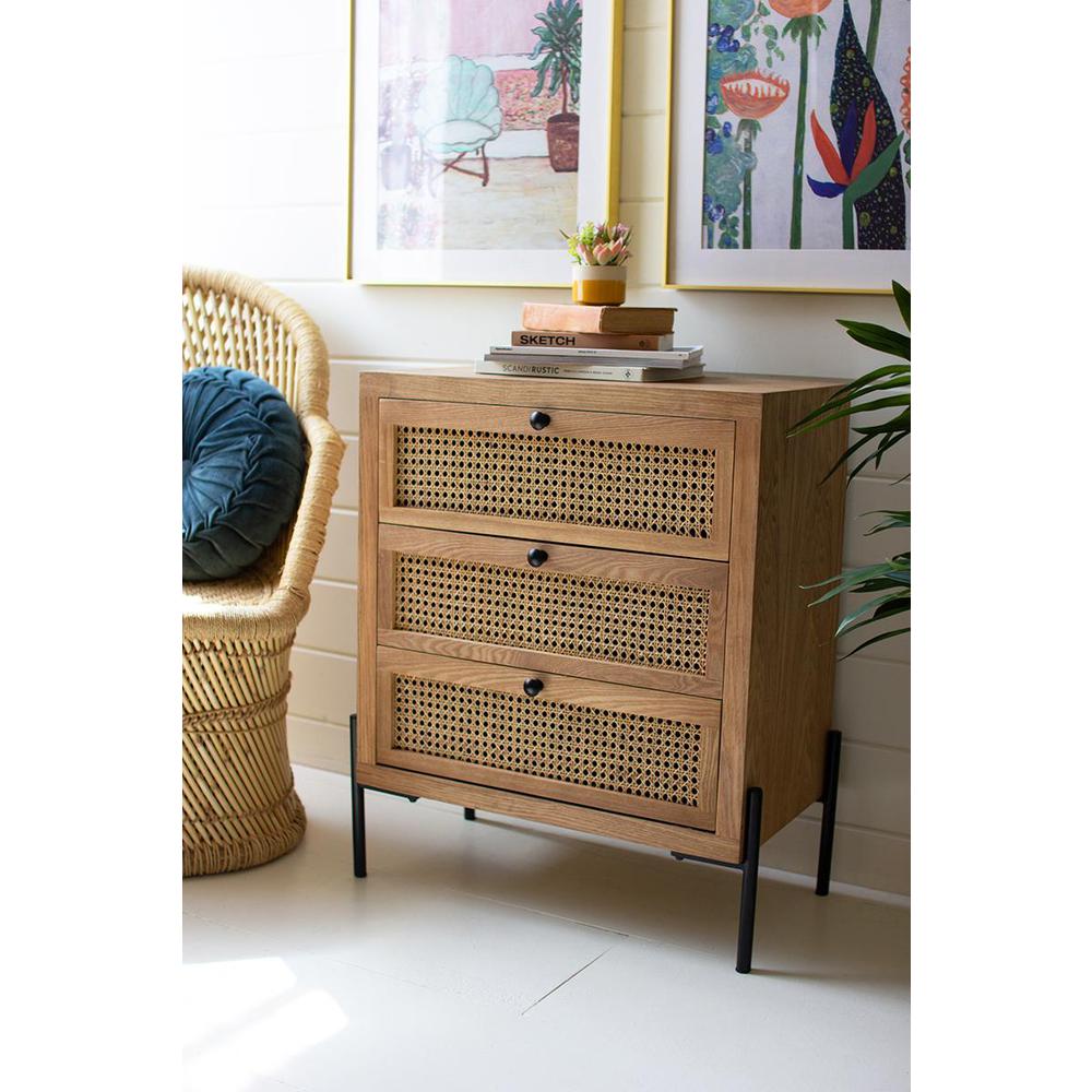 Wood Bedside Table With Three Woven Cane Drawers. Picture 5