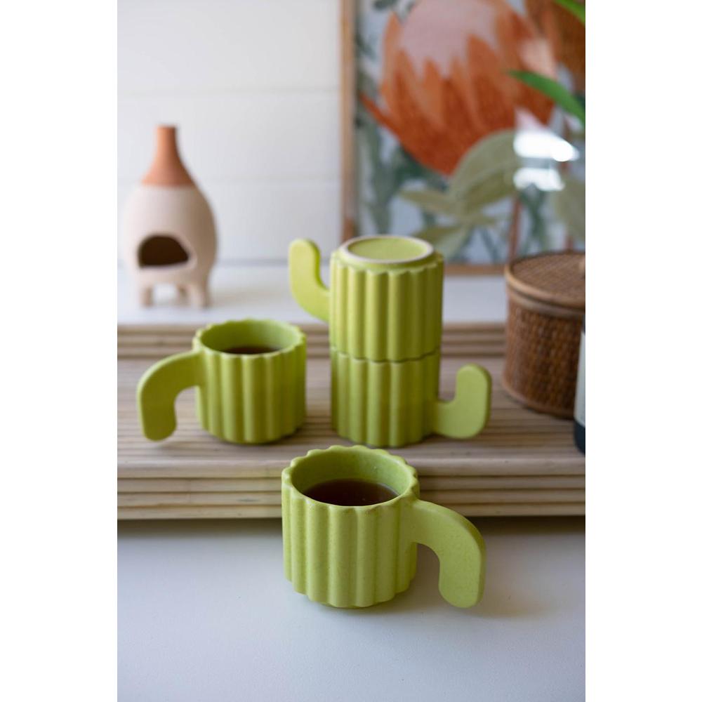 Set Of Four Stacking Ceramic Mugs - Cacti Mugs. Picture 4