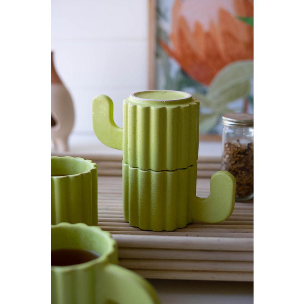 Set Of Four Stacking Ceramic Mugs - Cacti Mugs. Picture 6