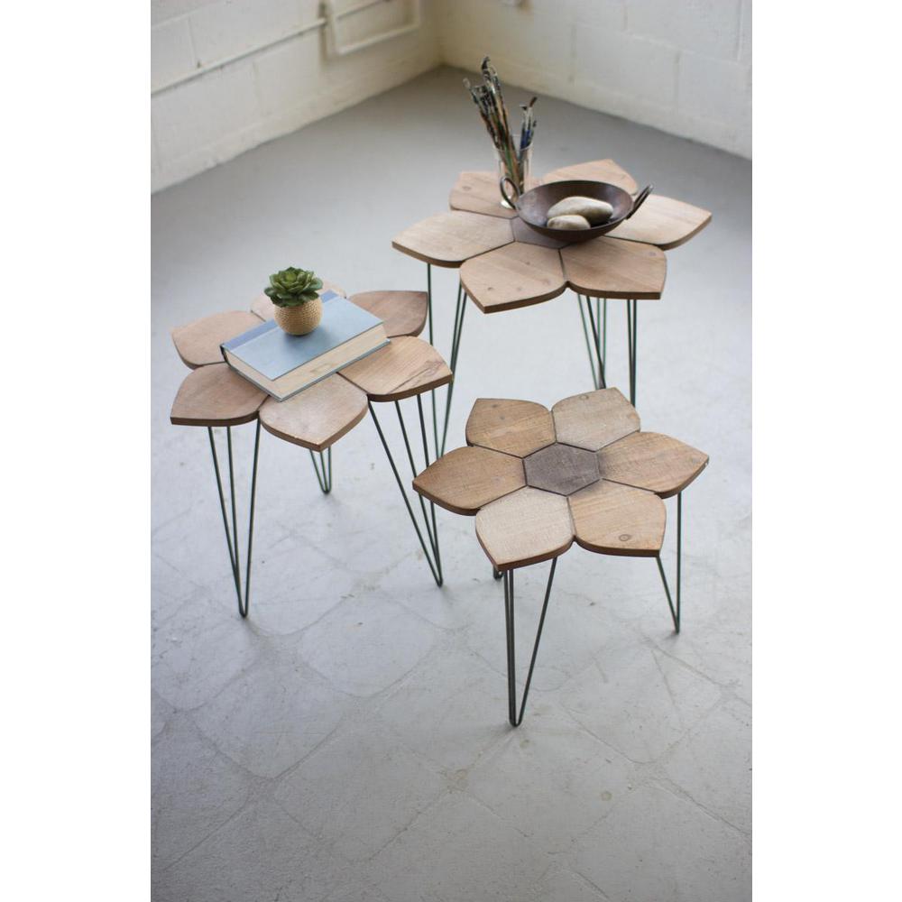 Set Of Three Flower Side Tables With Wooden Tops. Picture 1