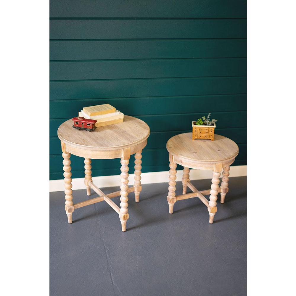 Set Of Two Round Wooden Side Tables With Turned Legs. Picture 3