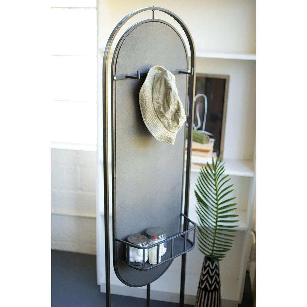 Tall Oval Floor Mirror With Rack And Basket On Back. Picture 3