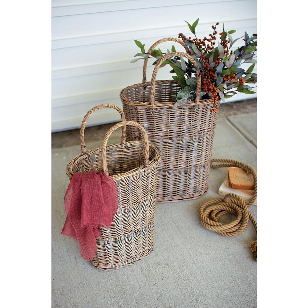 Set Of Two Tall Oval Wicker Baskets. Picture 1