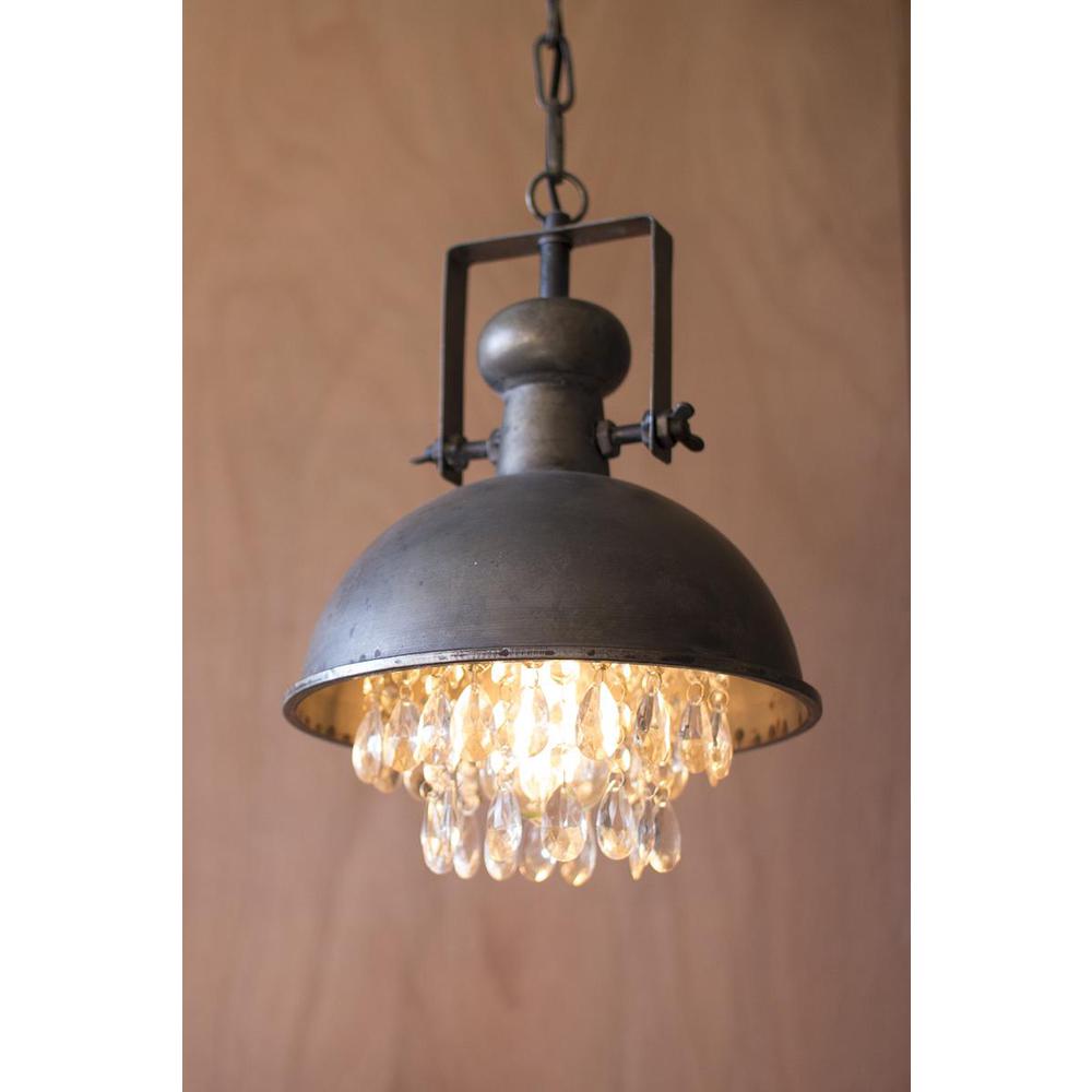 Metal Pendant Lamp With Hanging Gems. Picture 1