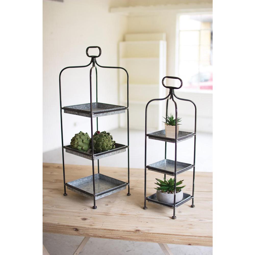 Set Of Two Tall Metal Display Stands W Galvanized Trays. Picture 1