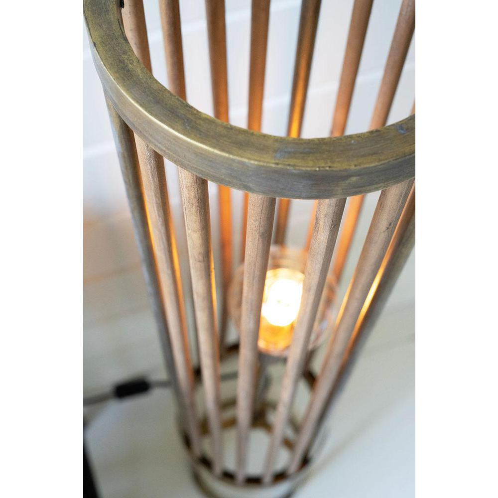 Round Brass & Wood Cylinder Floor Lamp. Picture 3