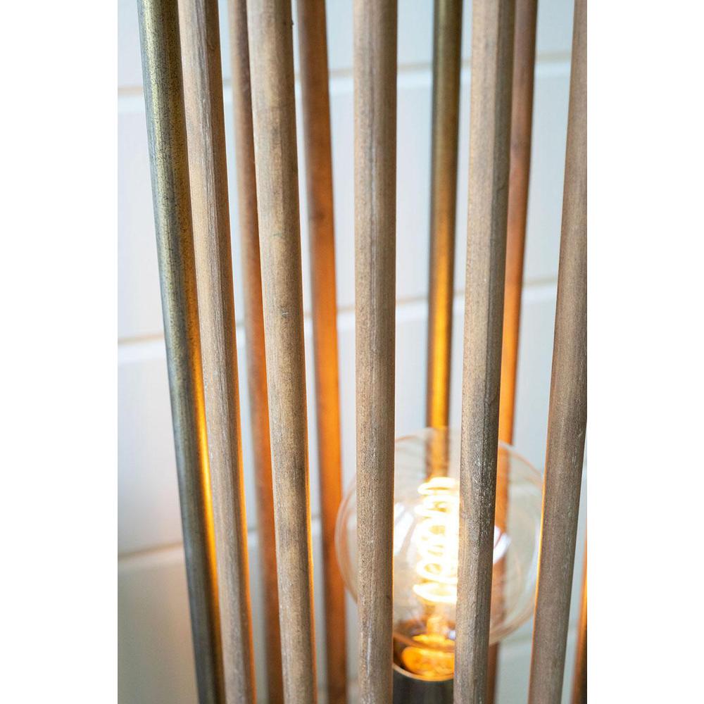 Round Brass & Wood Cylinder Floor Lamp. Picture 4