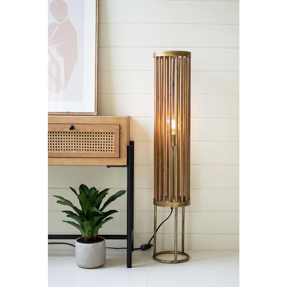 Round Brass & Wood Cylinder Floor Lamp. Picture 5