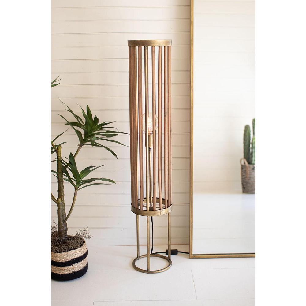 Round Brass & Wood Cylinder Floor Lamp. Picture 6